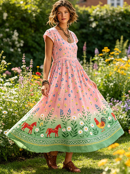 Sommerkjole til dame med blomstermønster i pastellstil