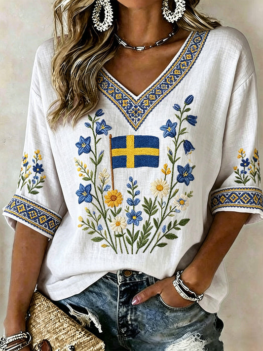 Kvinner svenske planter og blomster Trykt Uformell T-skjorte