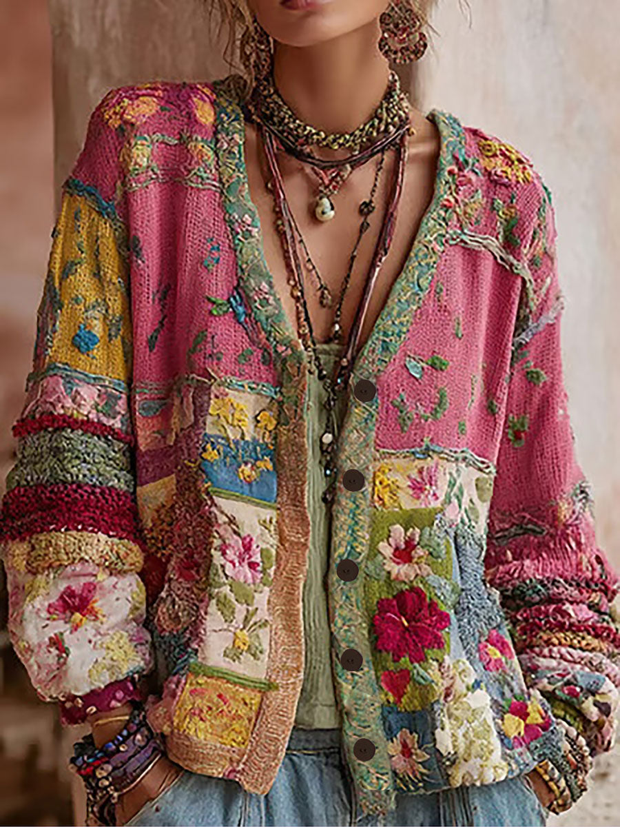 Kvinnors rosa blomster Print Casual Cardigan