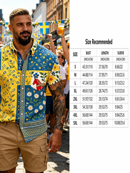 Herrtröja med korta ärmar och konstprint som hyllar den svenska midsommarfesten