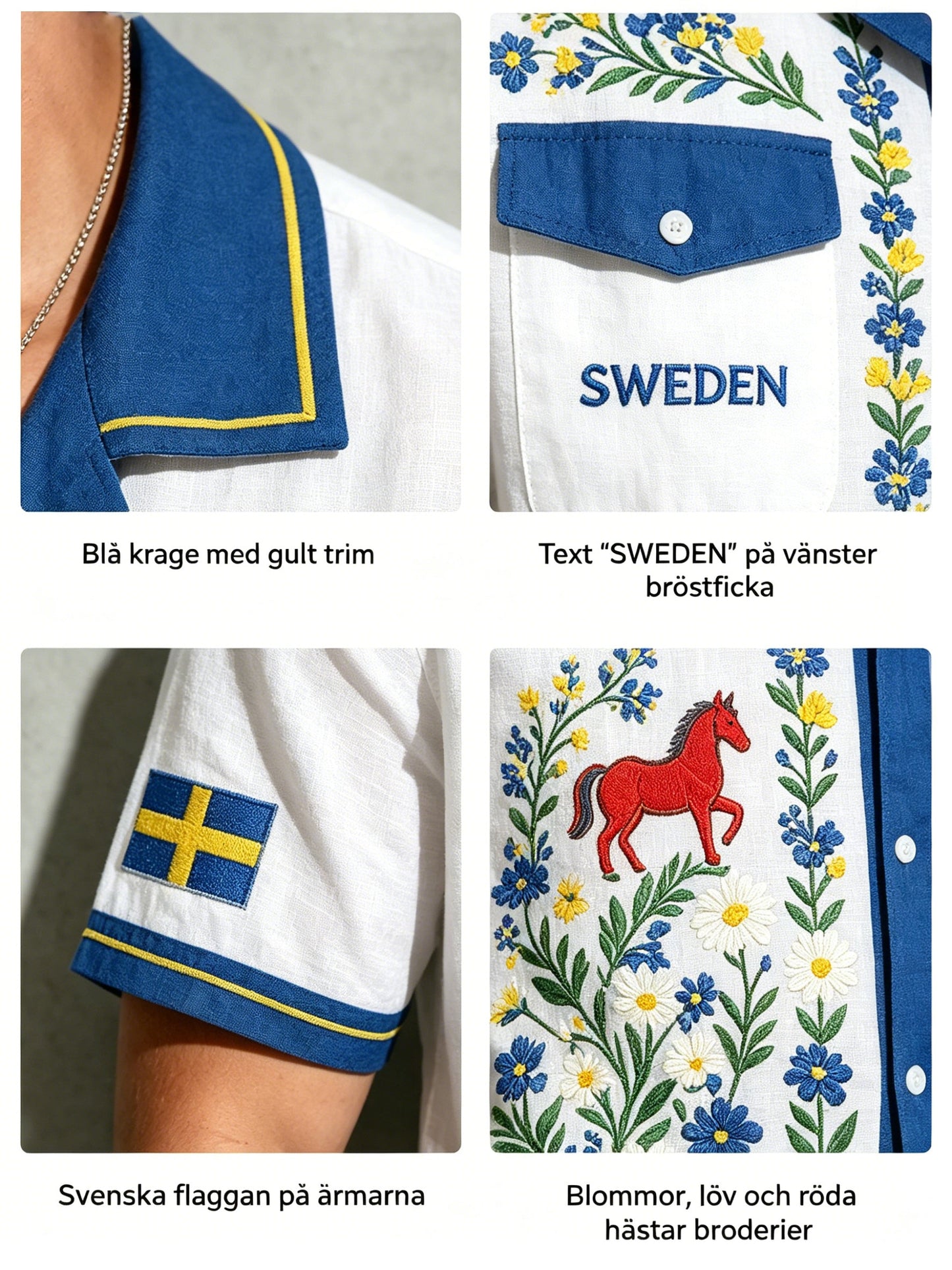 Herrskjorta i bomull-linne med midsommarblommönster