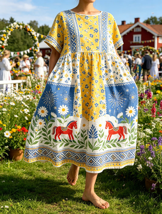 Dame svensk midtsommerfest minnekunsttrykk lang kjole