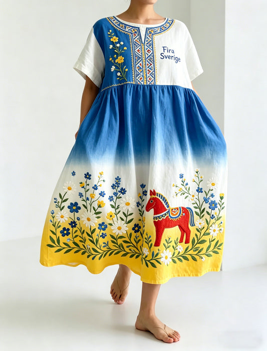 Dame svensk midtsommerfest minnekunsttrykk lang kjole