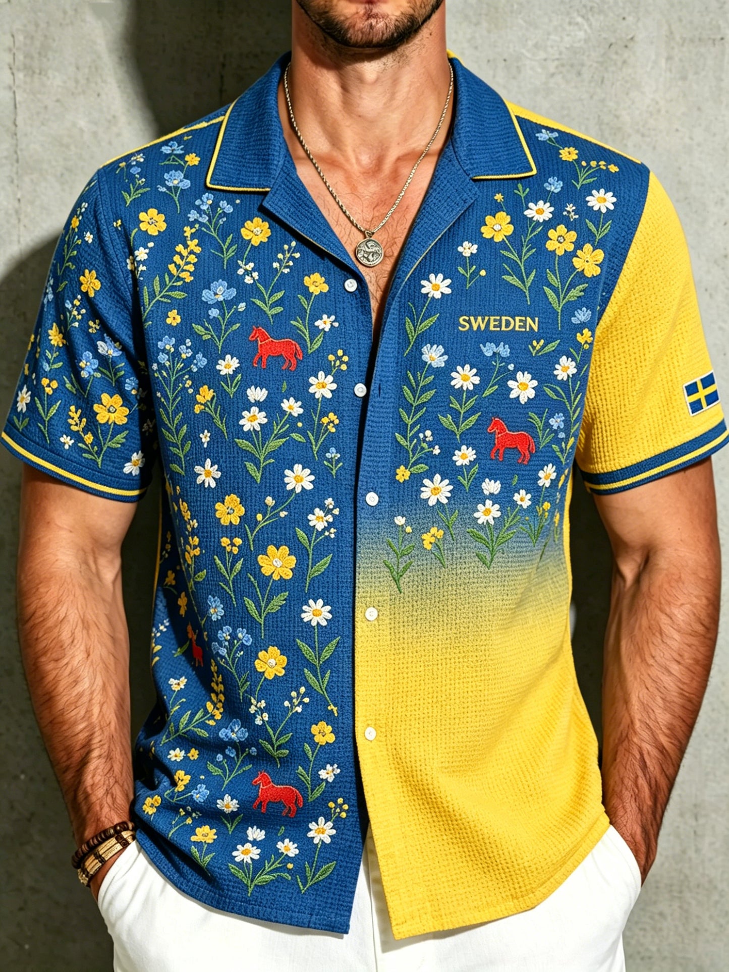 Mäns midsommar Floral Print våffle tröj