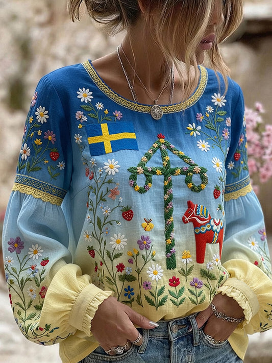 Retro midsommerfest, kunsttrykk, avslappet topp
