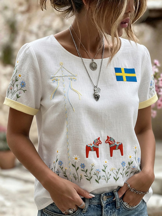 Retro midtsommerfest kunsttrykk avslappet t-skjorte
