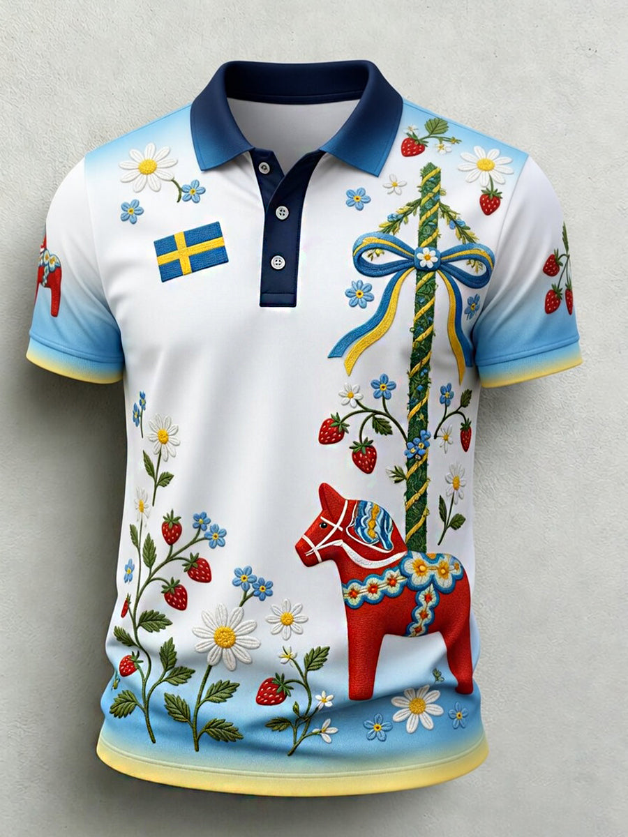 Retro midsommarfest konsttryck avslappnad polotröja