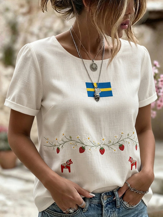 Retro midtsommerfest kunsttrykk avslappet t-skjorte