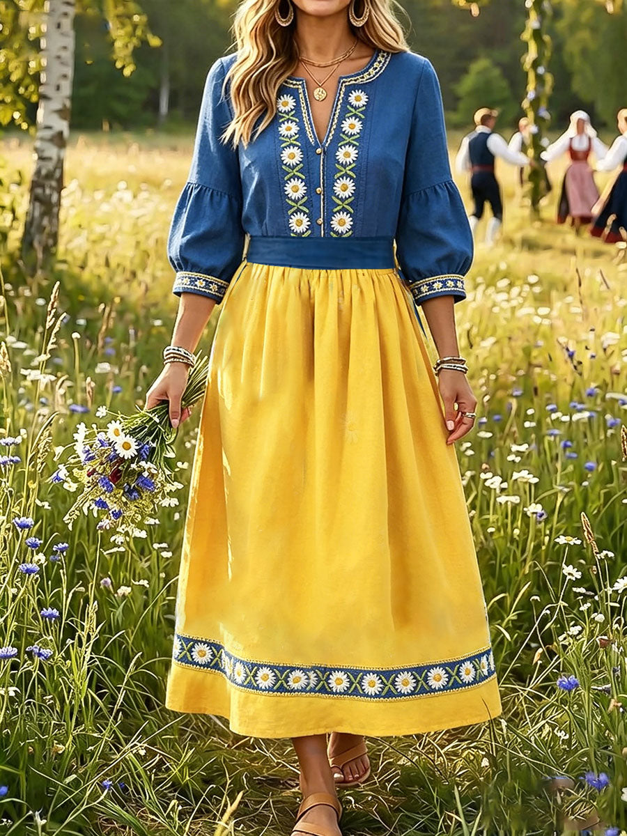 Damer Sverige Blommiga konsttryck Linneklänningar
