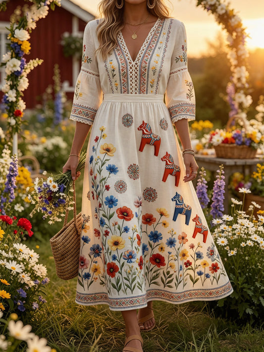 Retromidtsommerfest kunsttrykk avslappet kjole