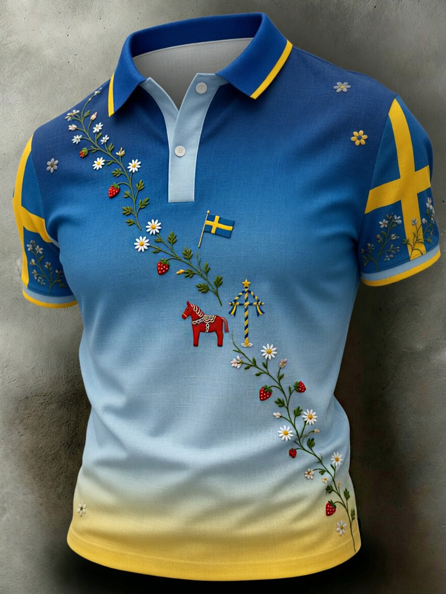 Retro midsommarfest konsttryck avslappnad polotröja