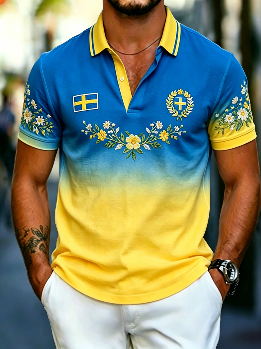 Herrretro svensk midsommargraderad casual polotröja
