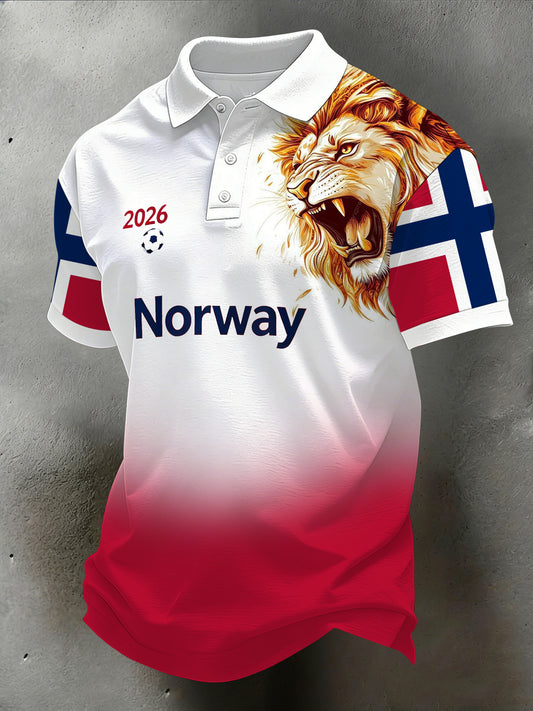 Herrarnas norska fotbollsmatchkonsttryck polotröja