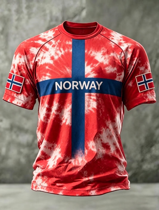 Konsttrykk T-skjorte for menn med minnemotiv til Norges grunnlovsdag
