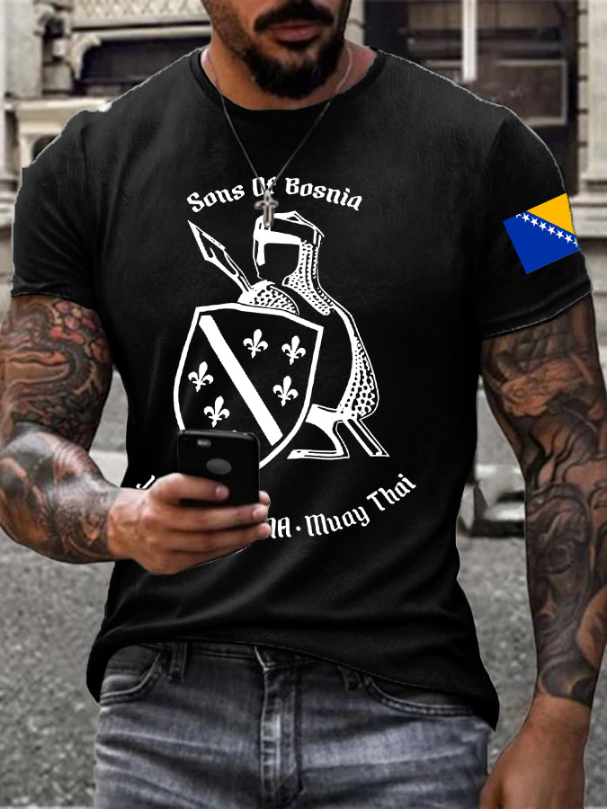 Herrtröja med Bosnien- och sportmotiv, tryckt konst