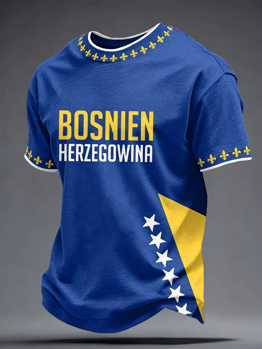 Herrtröja med Bosnien- och sportmotiv, tryckt konst