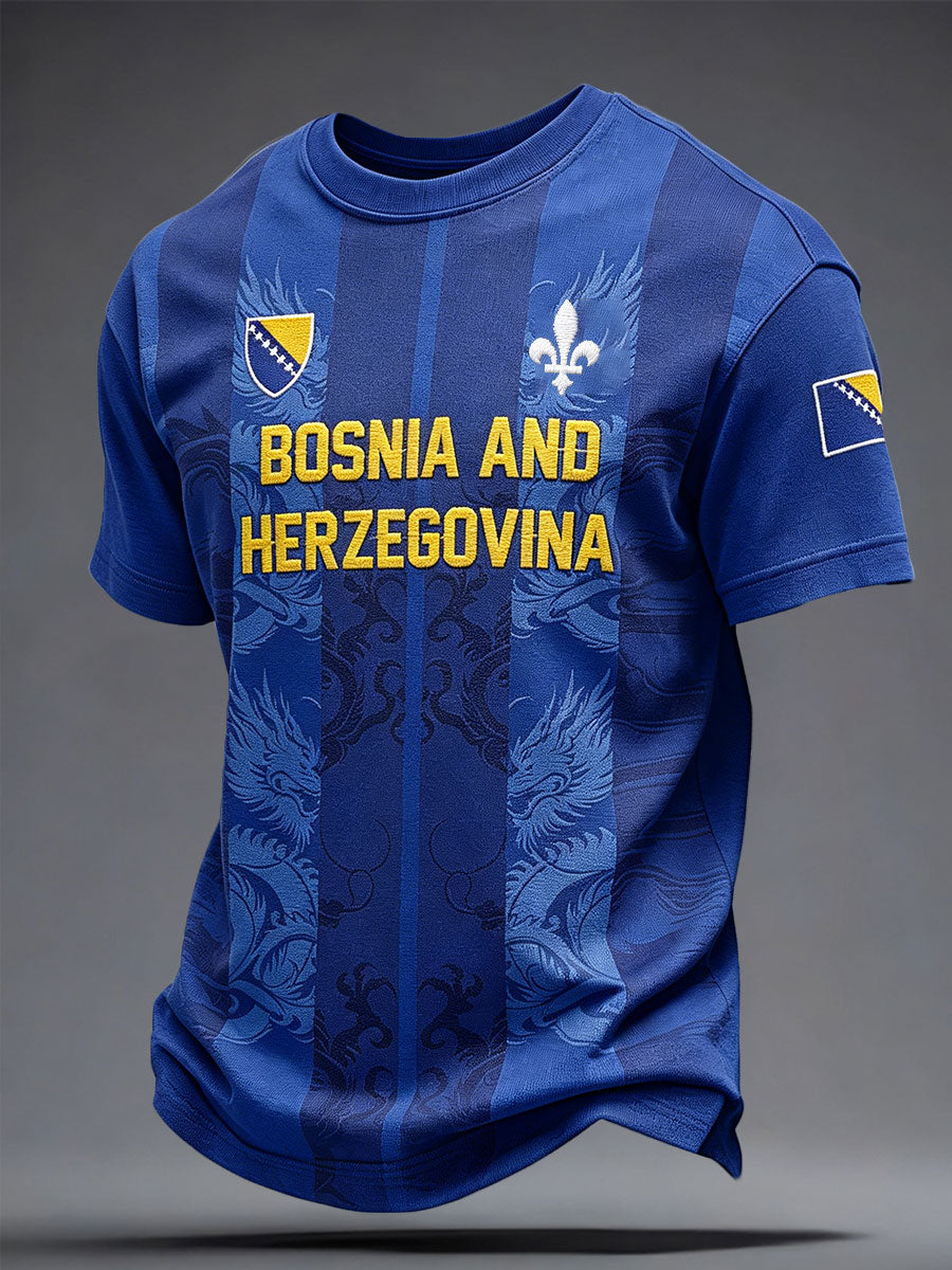 Herrtröja med Bosnien- och sportmotiv, tryckt konst