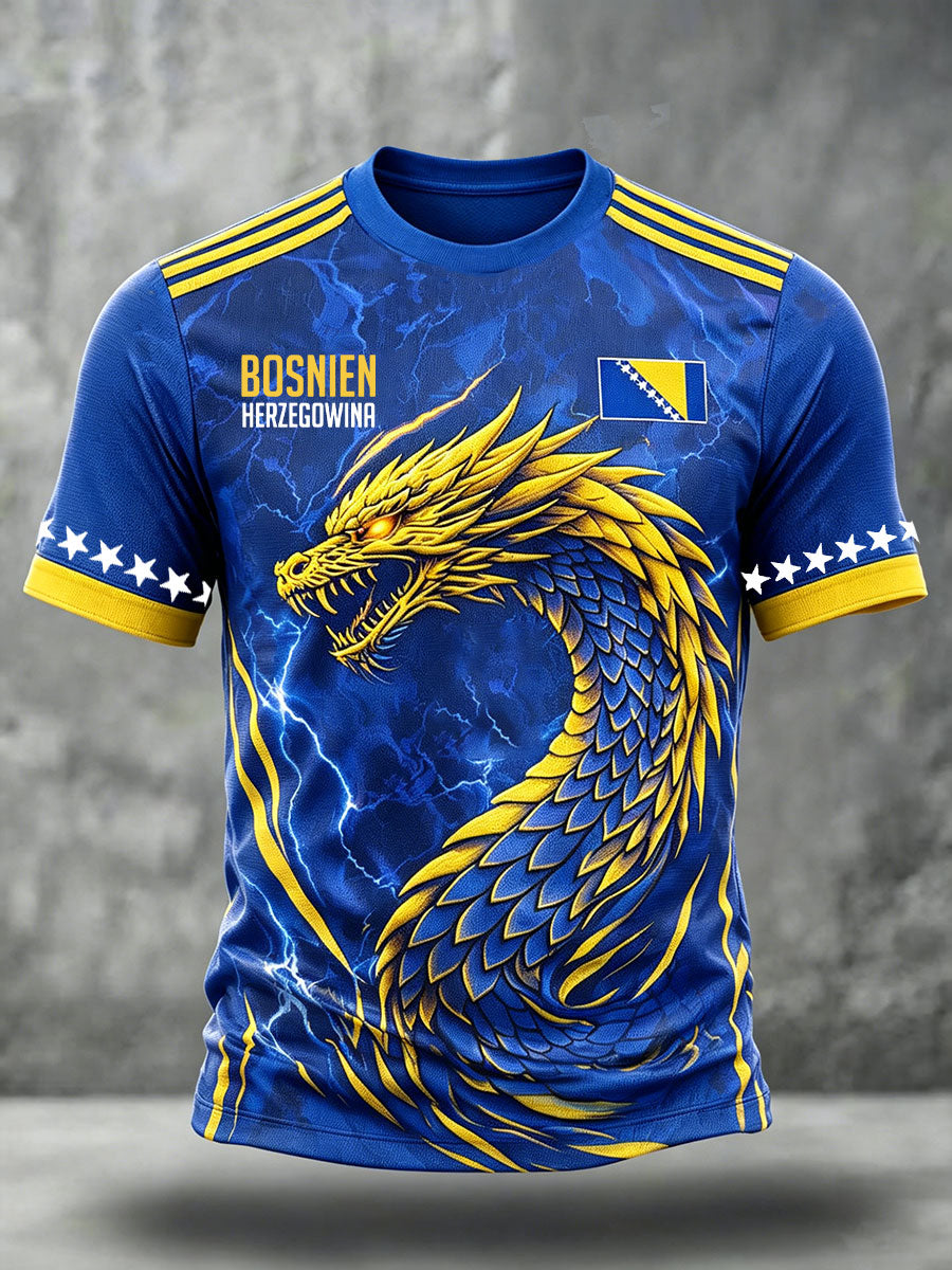 Herrtröja med Bosnien- och sportmotiv, tryckt konst