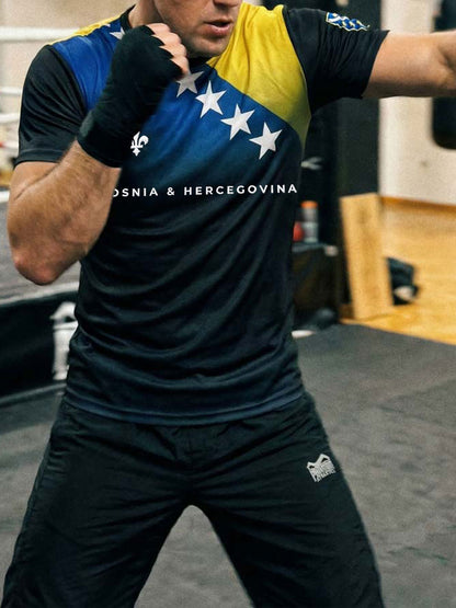 Herrtröja med Bosnien- och sportmotiv, tryckt konst