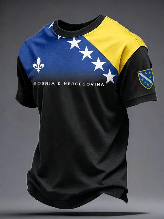 Herregenser med Bosnia- og sportsmotiv, trykt kunst