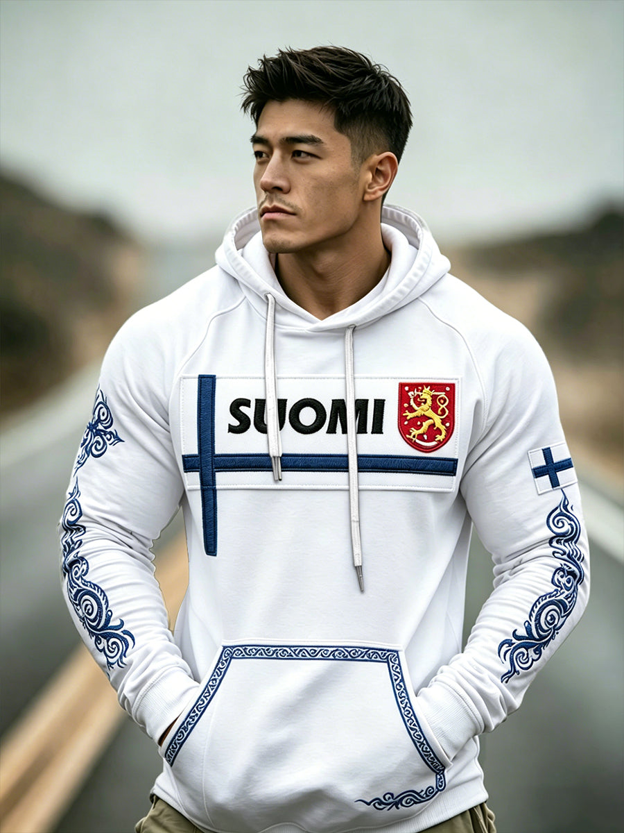 Herrens Vita Finland "Suomi" Patchwork Skriv ut Drop-skålad Sweatshirt