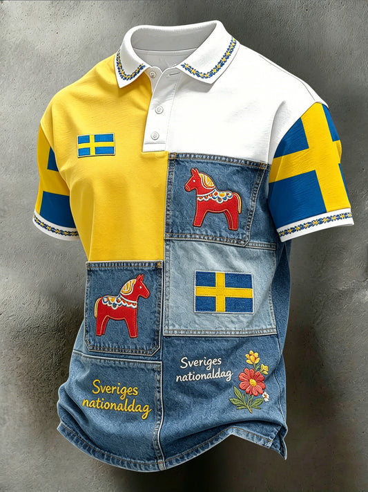 Herrepolo med kunsttrykk – Svensk midtsommerfest