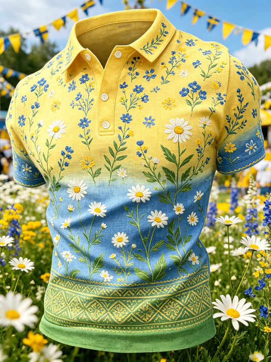 Herrepolo med kunsttrykk – Svensk midtsommerfest
