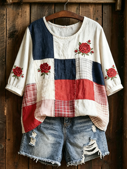 Kvinnors blomster Print Mid-längd ärmar T-shirt