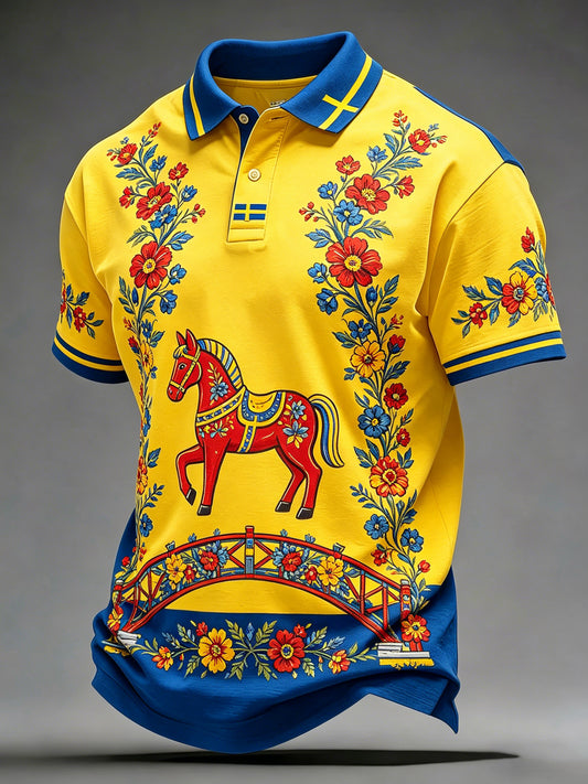 Herrepolo med kunsttrykk – Svensk midtsommerfest