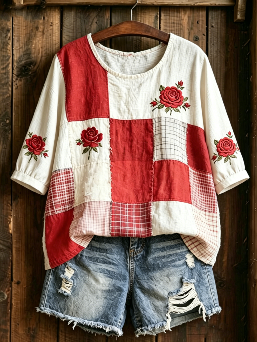 Kvinnors blomster Print Mid-längd ärmar T-shirt