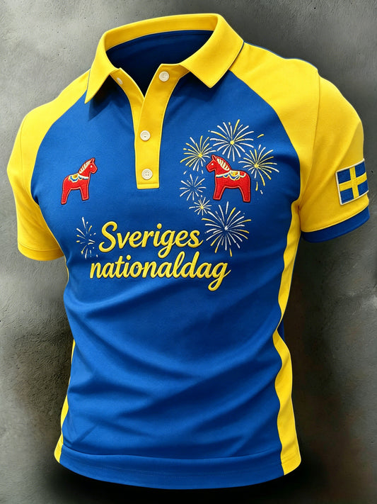Herrepolo med kunsttrykk – Svensk midtsommerfest