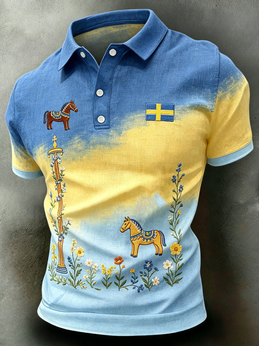 Herrepolo med kunsttrykk – Svensk midtsommerfest