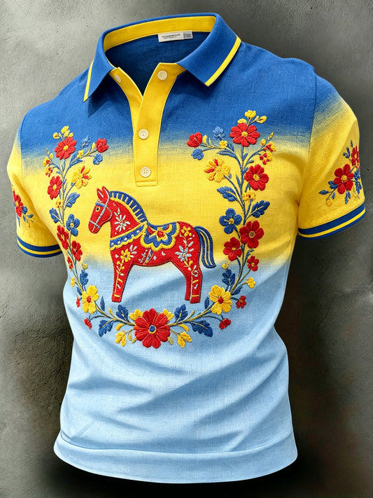 Herrepolo med kunsttrykk – Svensk midtsommerfest