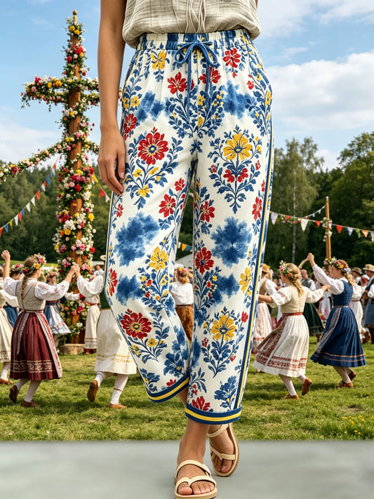 Kvinner Svensk midtsommerfest kunsttrykk bukser
