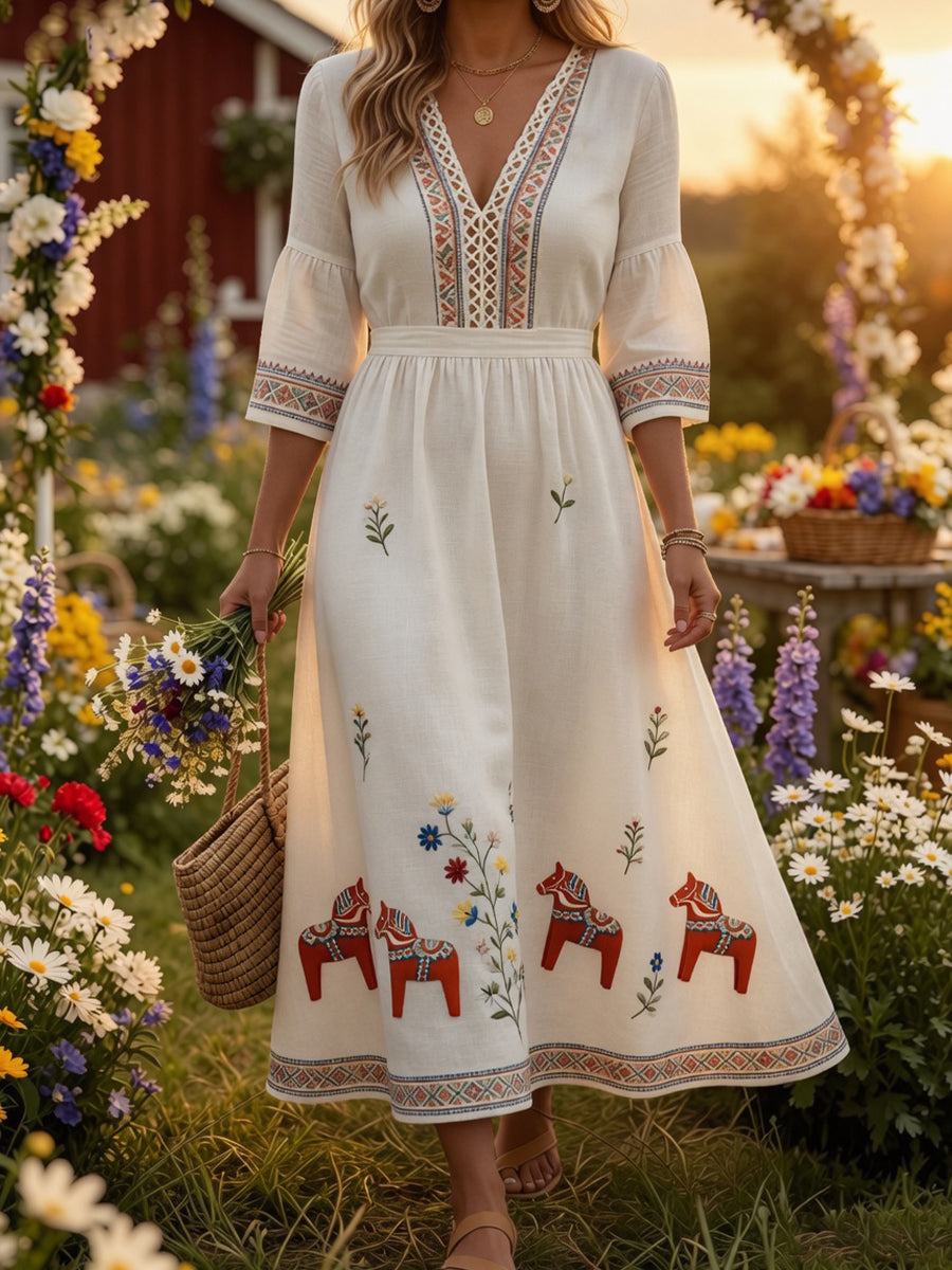 Retro midsommarfest konsttryck avslappnad klänning