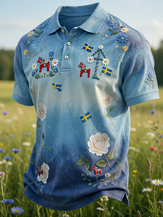 Retro midtsommerfest kunsttrykk pologenser – Avslappet og komfortabel