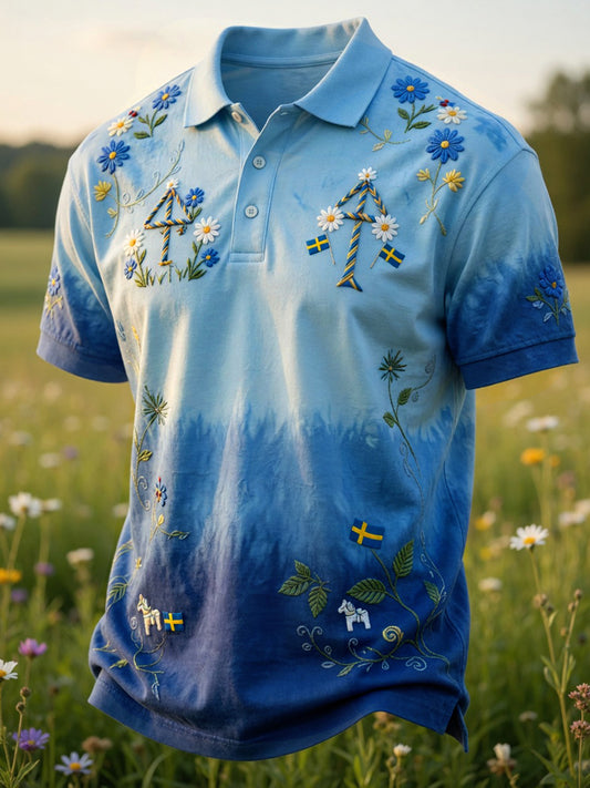 Retro midtsommerfest kunsttrykk pologenser – Avslappet og komfortabel