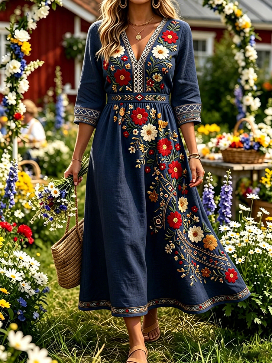 Retro midsommarfest konsttryck avslappnad klänning