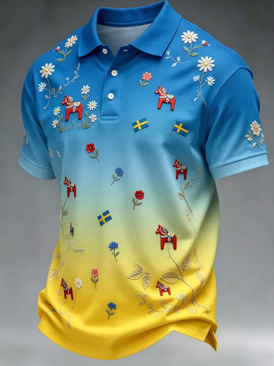 Retro midsommarfest konsttryck polotröja - Avslappnad och bekväm