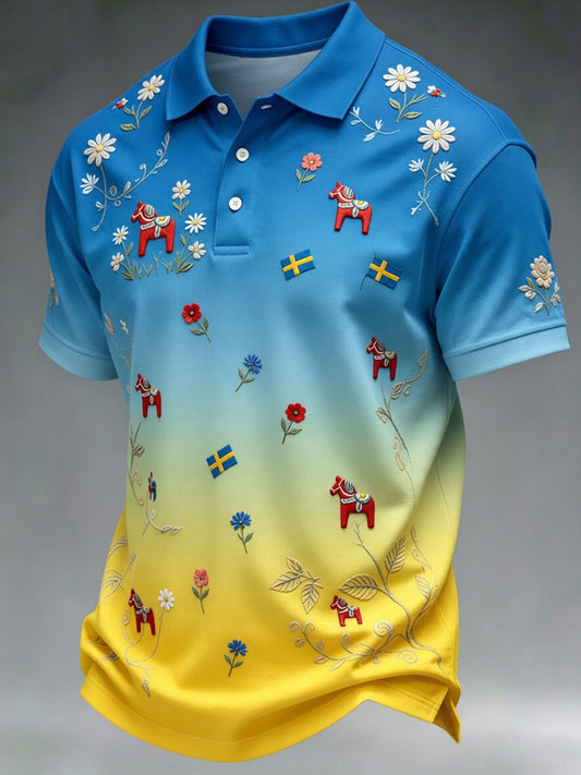 Retro midtsommerfest kunsttrykk pologenser – Avslappet og komfortabel