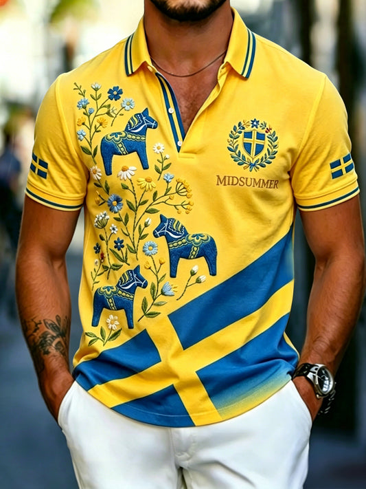 Herr retro svensk midtsommer plukke fritid poloskjorte