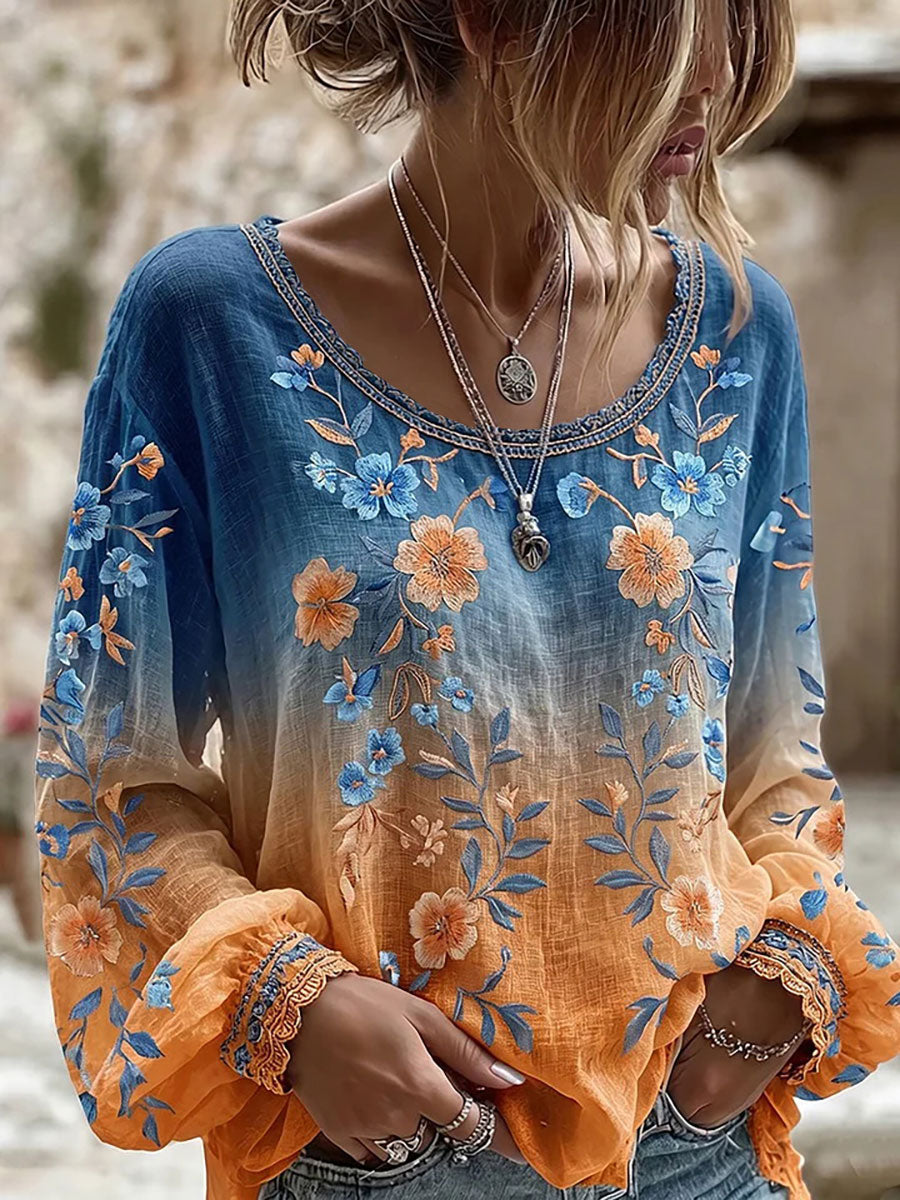 Kvinnors blomster Print Casual T-shirt