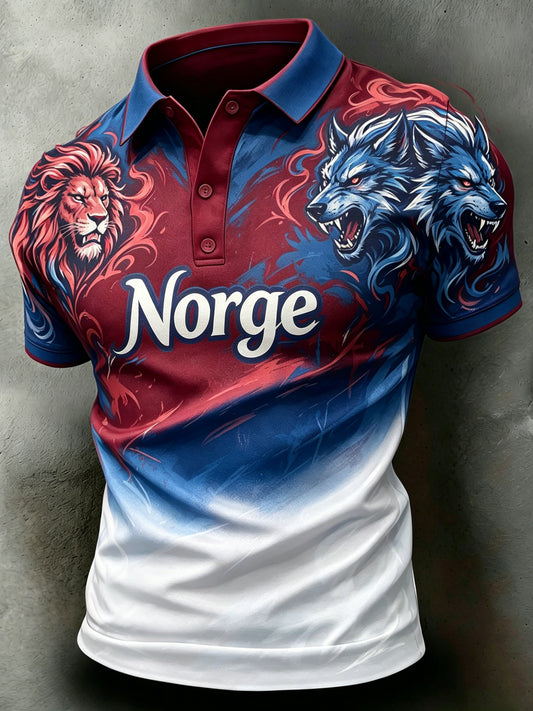 Herrepolo med kunsttrykk og farger fra det norske flagget