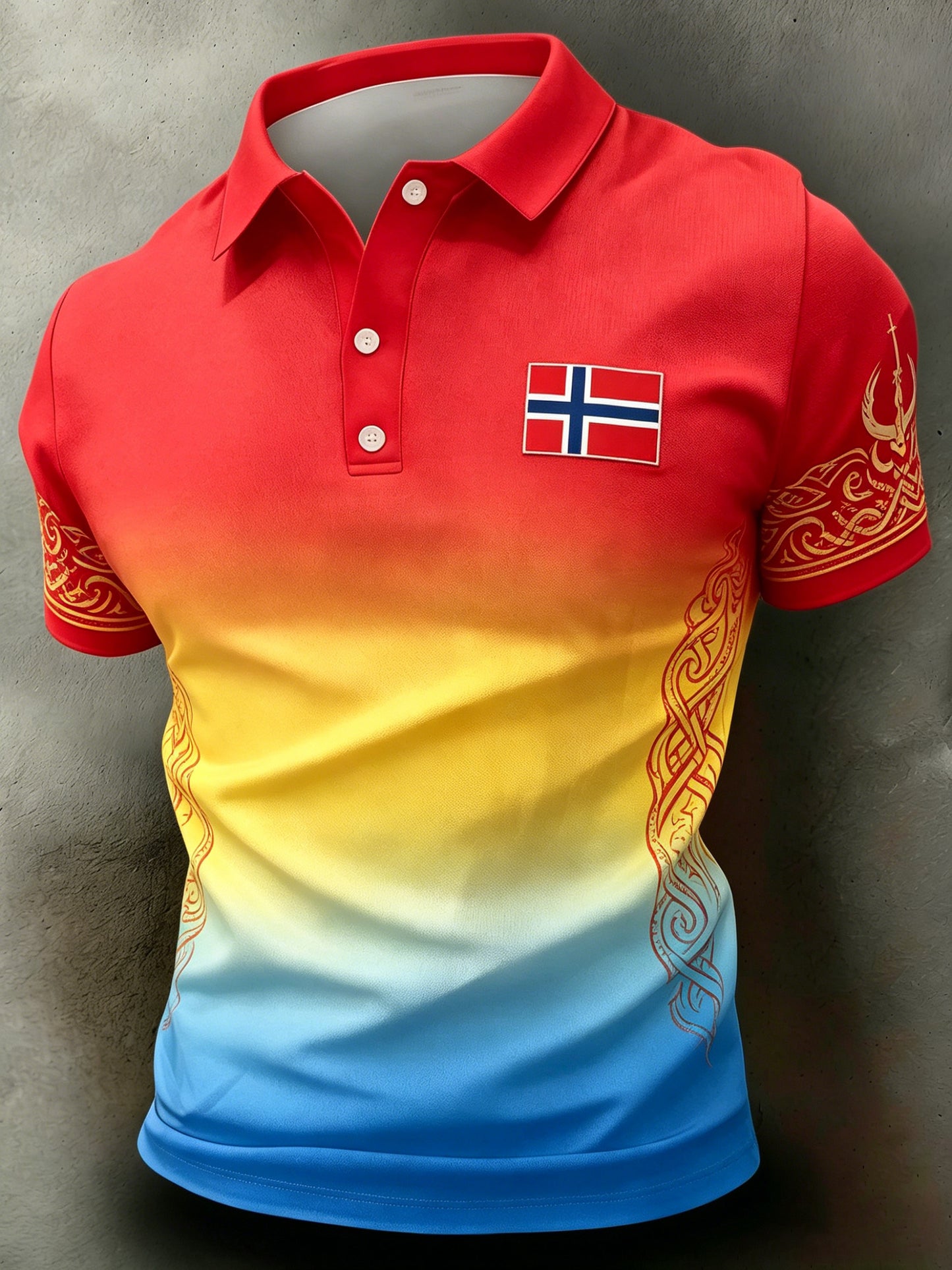 Herrpolo med konsttryck och färger från den norska flaggan