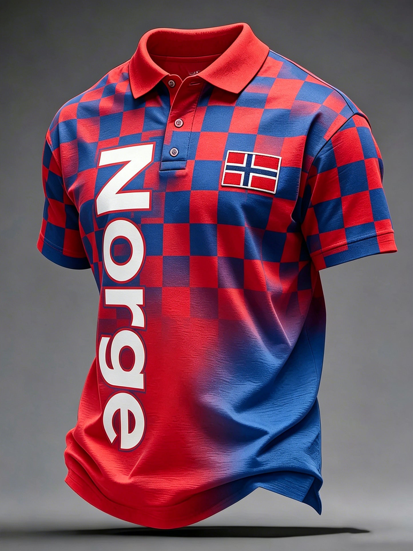 Herrpolo med konsttryck och färger från den norska flaggan