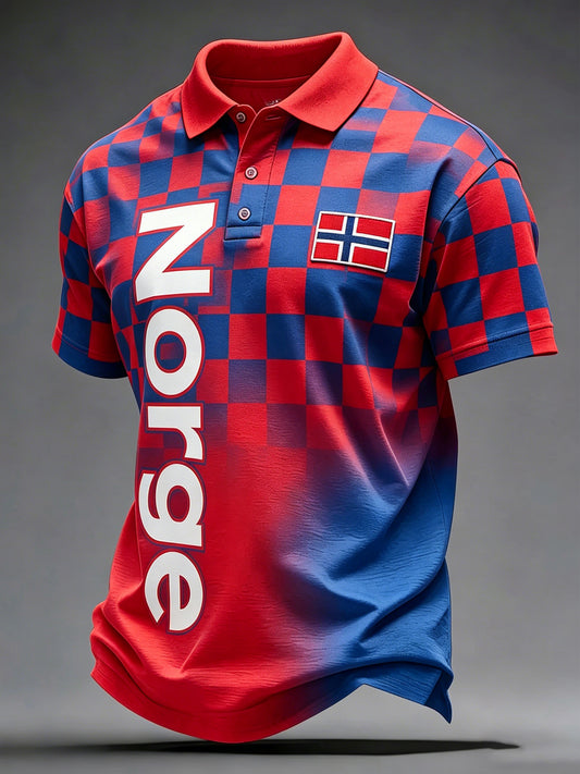 Herrepolo med kunsttrykk og farger fra det norske flagget