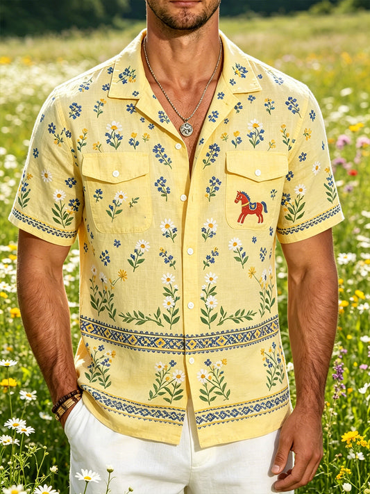 Herreskjorte med midtsommerblomstermønster