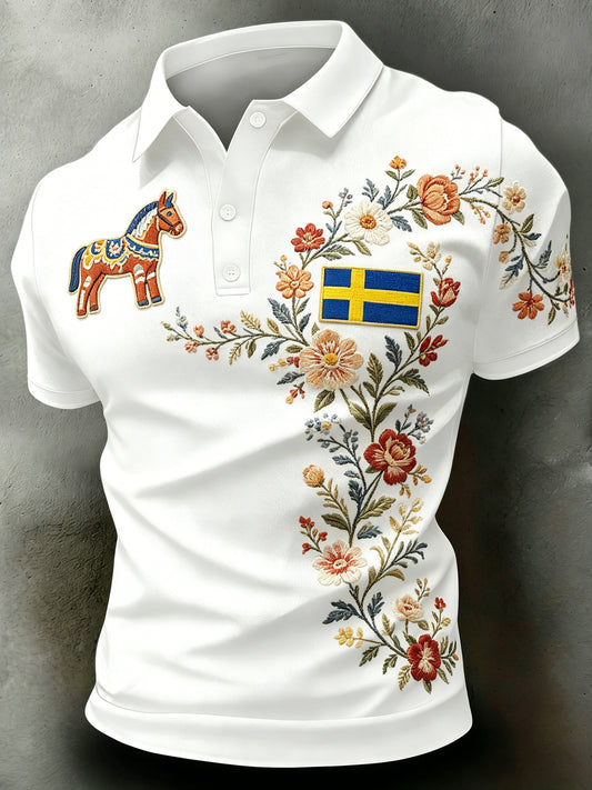 Herrenes svenske Midtsommerfestival minne kunsttrykk kortermet poloskjorte