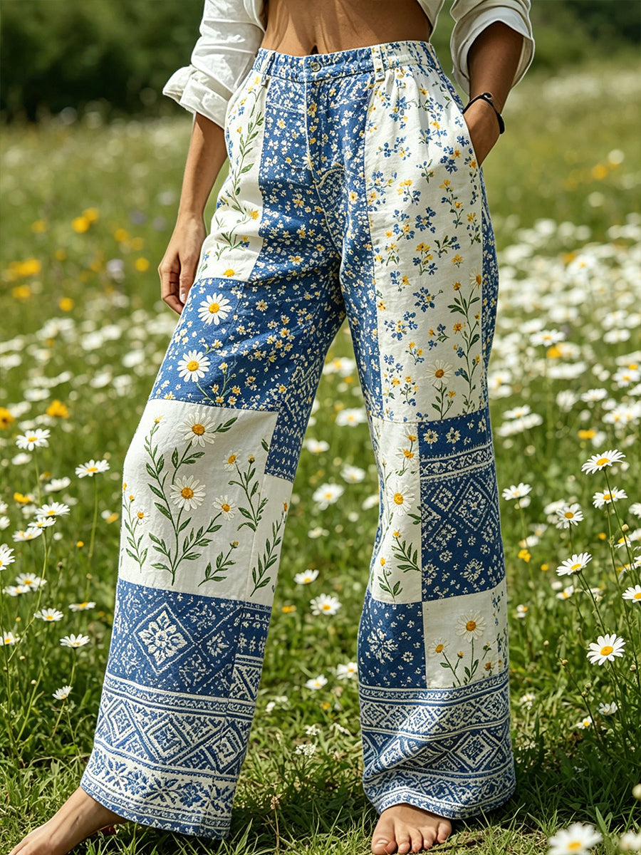 Kvinnor midsommar-tema Floral Print Casual byxor
