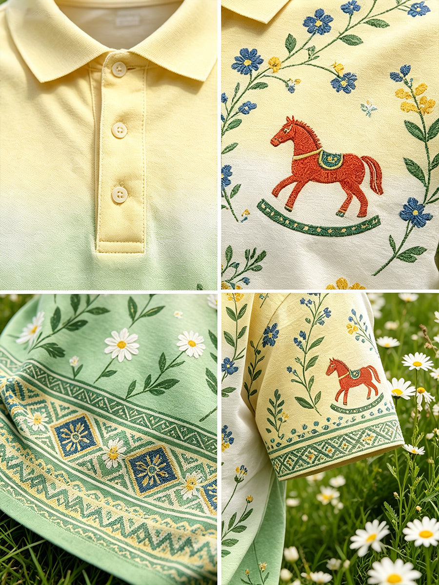 Herrpolskjorta med midsommarblommönster